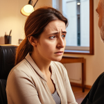 ** A counselor actively listening to a distressed client, nodding empathetically. *Prompt: A compassionate therapist in a Parisian office attentively listening to a patient expressing their feelings. Soft lighting, warm colors.*

**