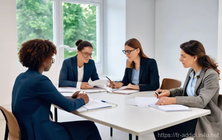 중독상담사 취업 시장 동향 - **Prompt 1: Multidisciplinary Collaboration and Empathy**
    "A diverse group of professionals in a...