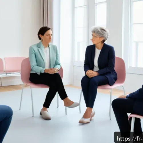 Home 13 중독상담사로서 적합한 성격과 자질 - A compassionate middle-aged French counselor attentively listening to a diverse group of adults in a...